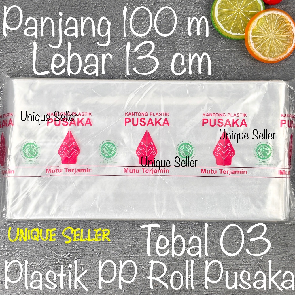 Plastik PP ROLL 13cm 13 cm Tebal 03 Panjang 100m PUSAKA Plastik Roll Pembungkus Basreng Makaroni