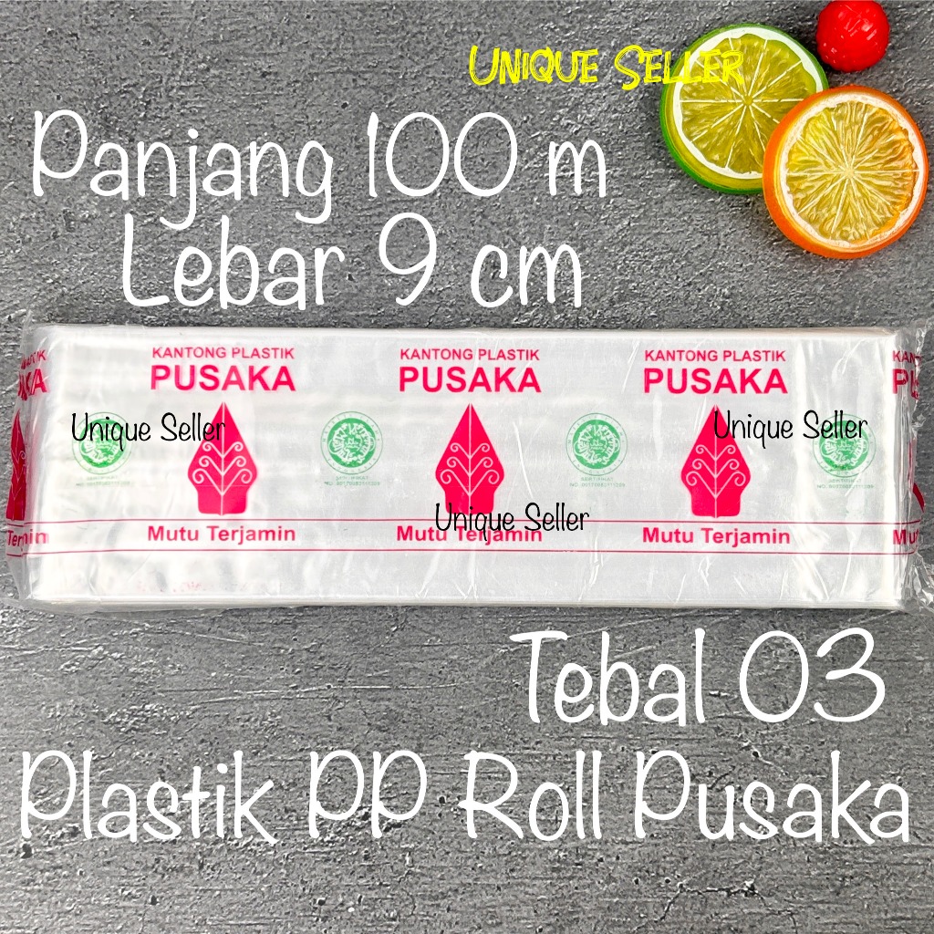 Plastik PP ROLL 9cm 9 cm Tebal 03 Panjang 100m PUSAKA Plastik Roll Pembungkus Kacang Biji Bubuk