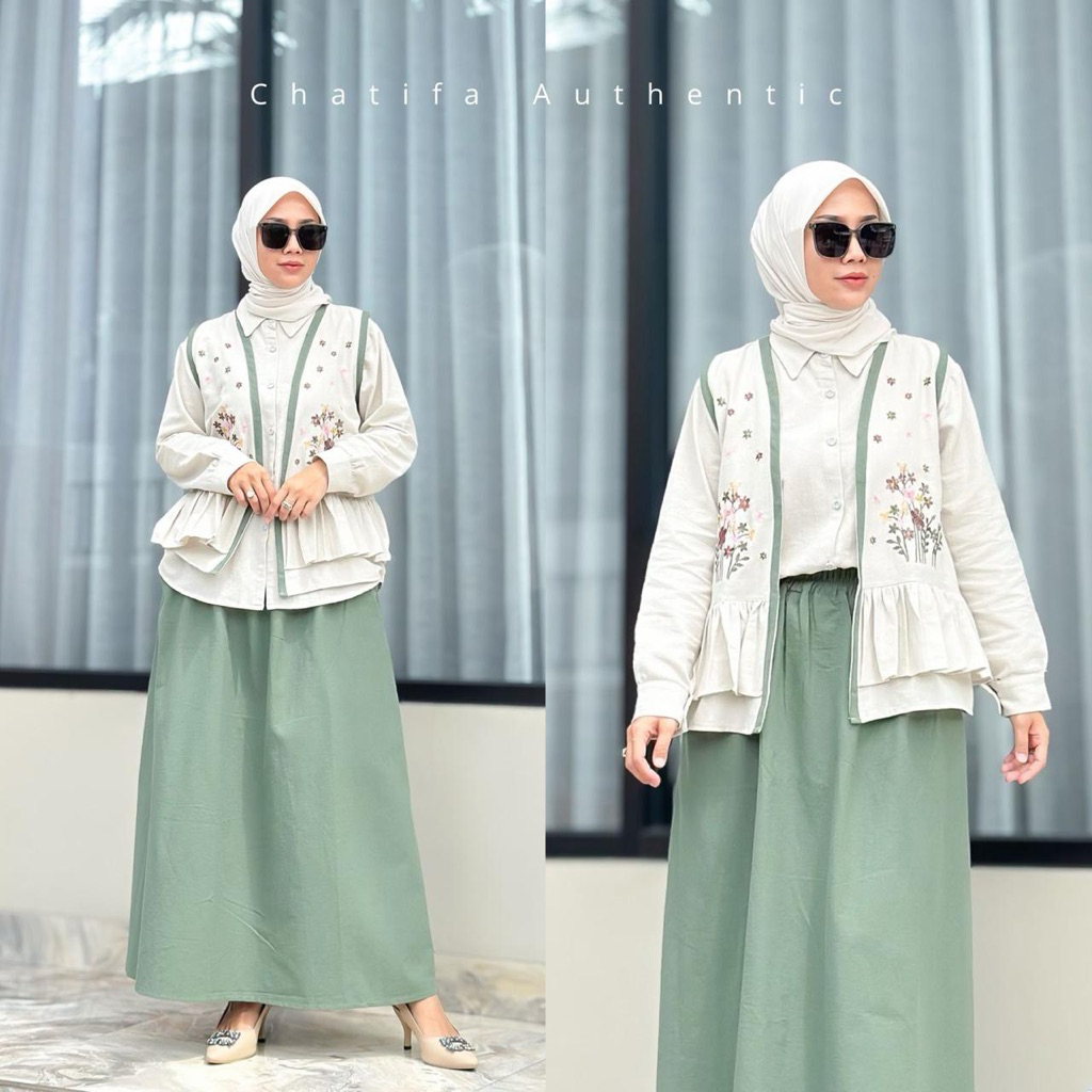 CHATIFA Authentic | Setelan ZIYYA | Setelan Kulot Sablon | Wudhu Friendly | Setelan Tunik | Original