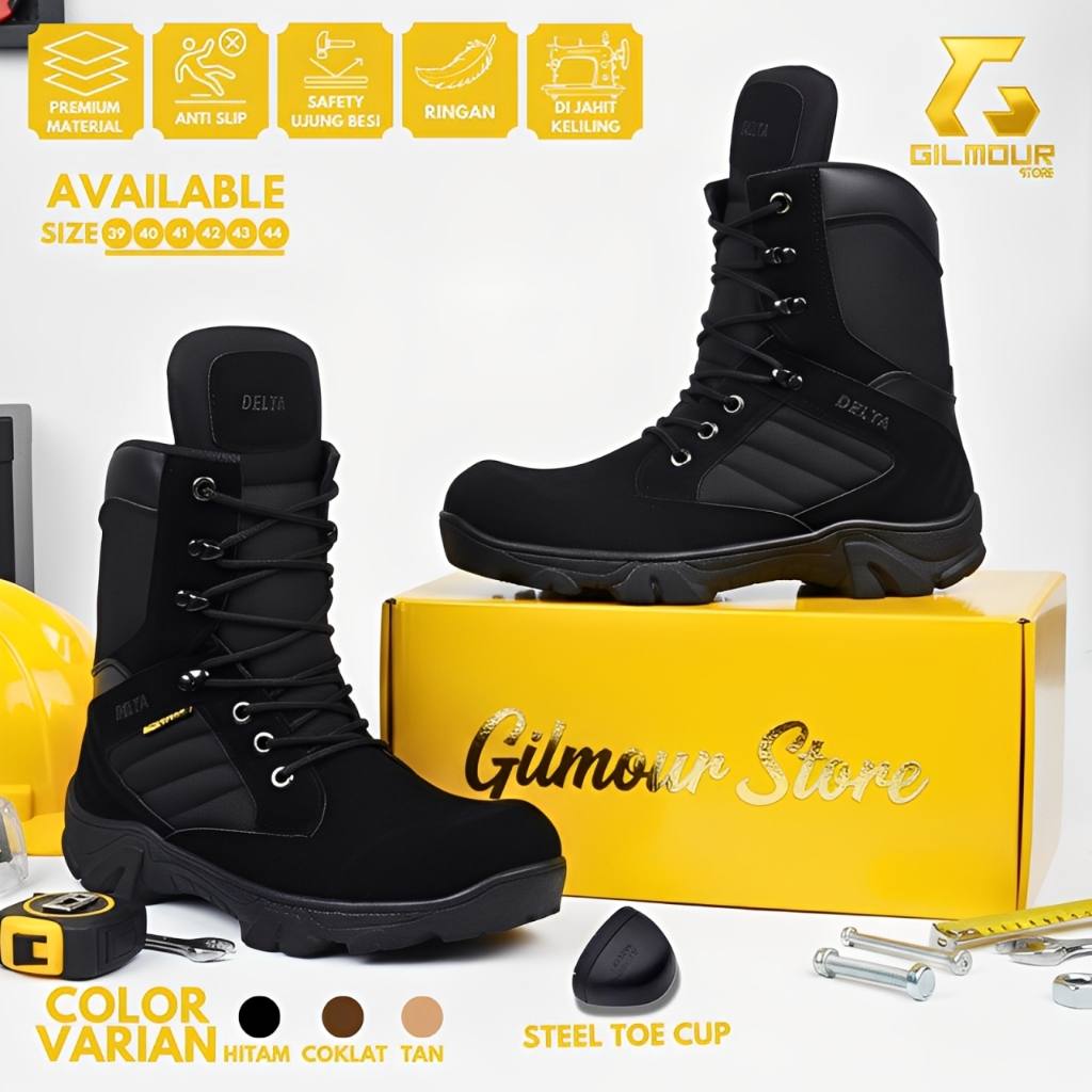 Sepatu kerja Safety ujung besi pria - Safety tali pria ujung besi - sepatu safety boots Delta High -