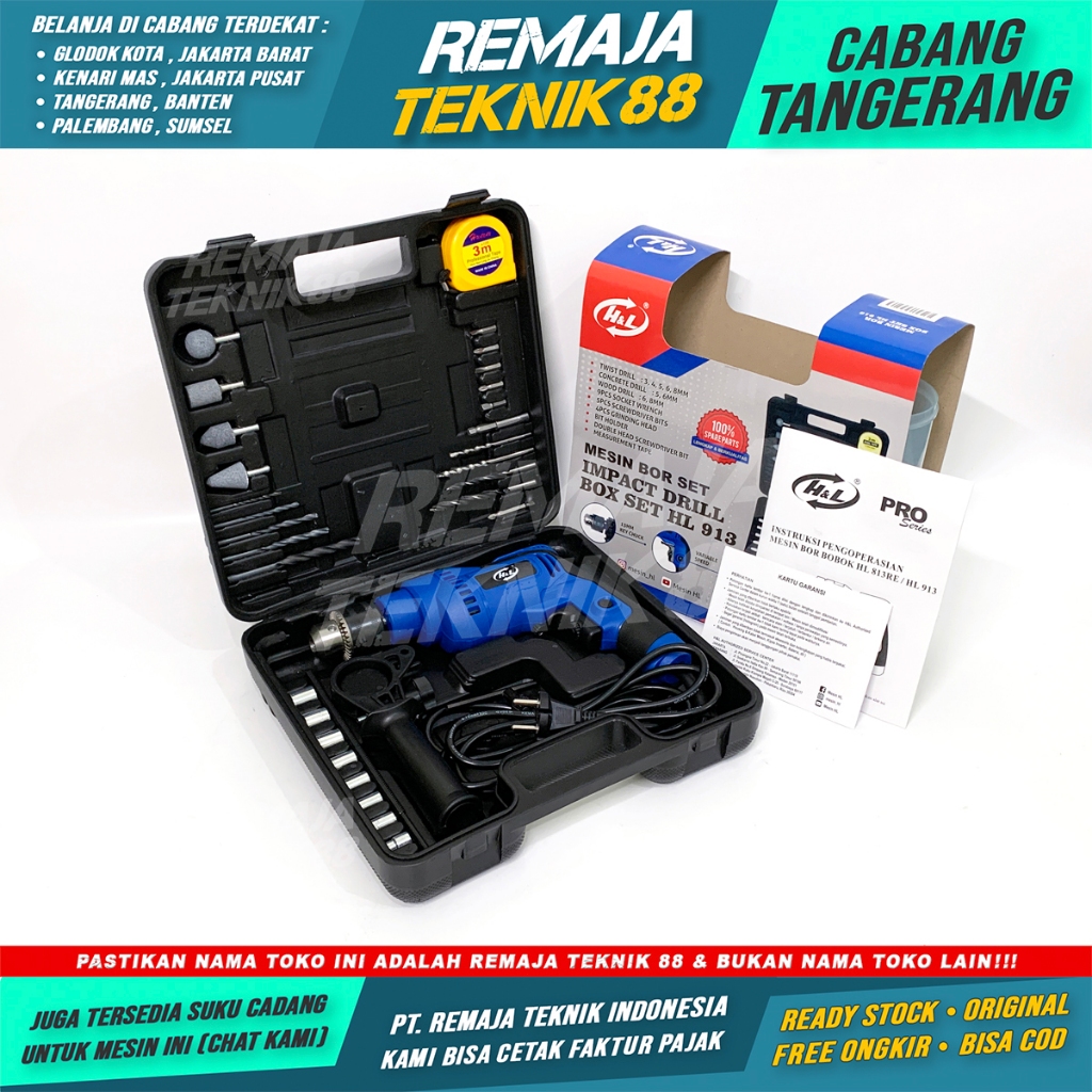 MESIN BOR BETON TEMBOK TANGAN H&L HL 913 HL913 IMPACT DRILL SET BOX