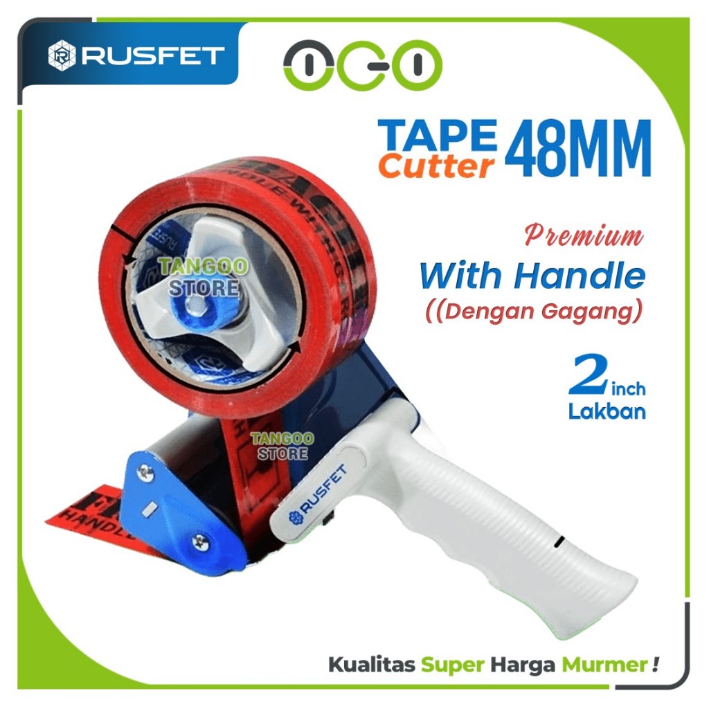 Tape Cutter Dispenser Lakban with Handle (Gagang) 2inch 45mm dan 48mm - Alat Pemotong Lakban Rusfet