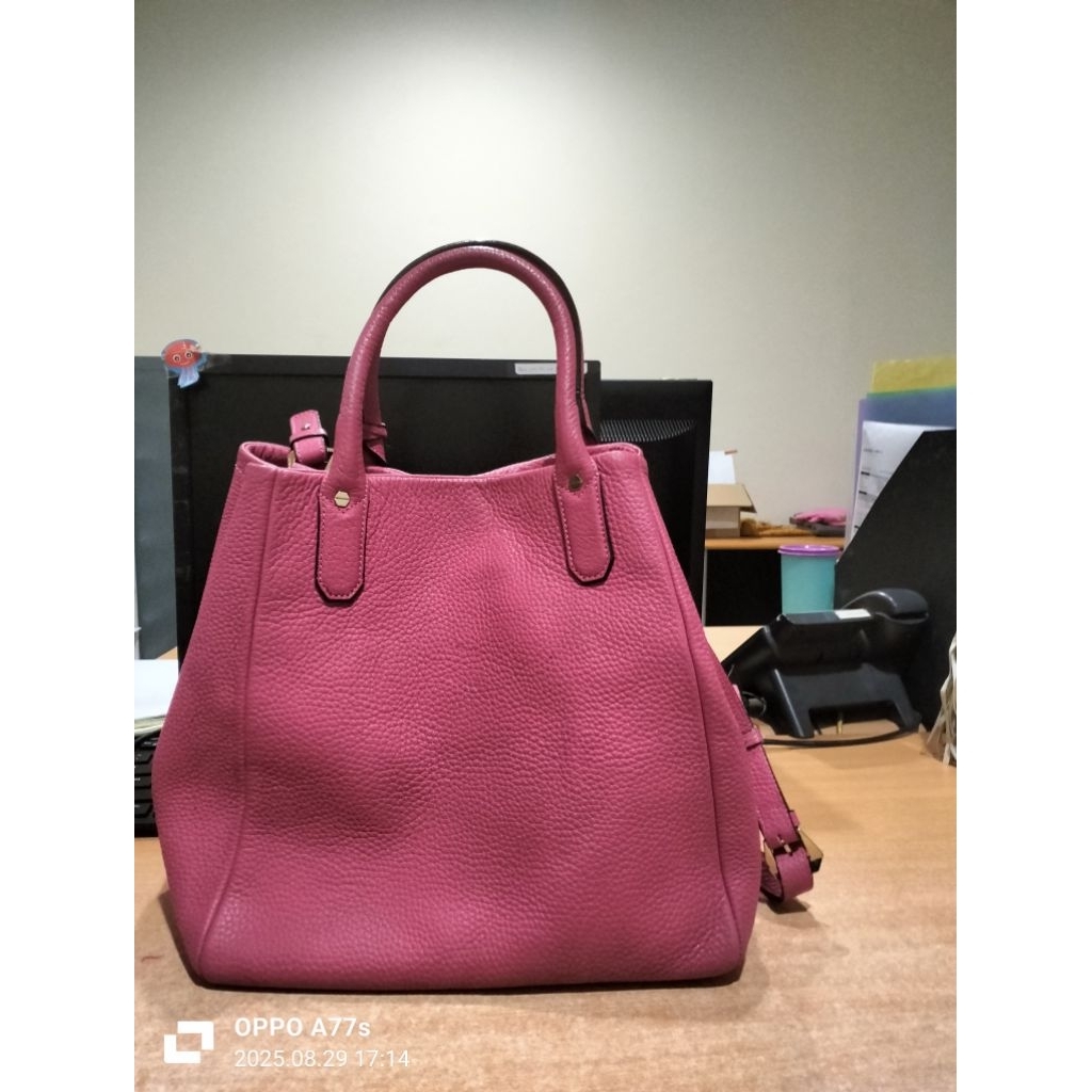 Preloved Tote Bag kulit Bruno magli Mewah warna Pink Magenta