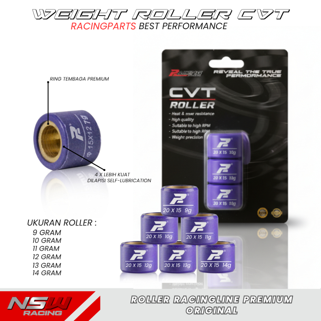 ROLLER RACING VARIO 125/150 BEAT FI ESP NMAX AEROX 9 10 11 12 13 GRAM ROLLER KTC ORI