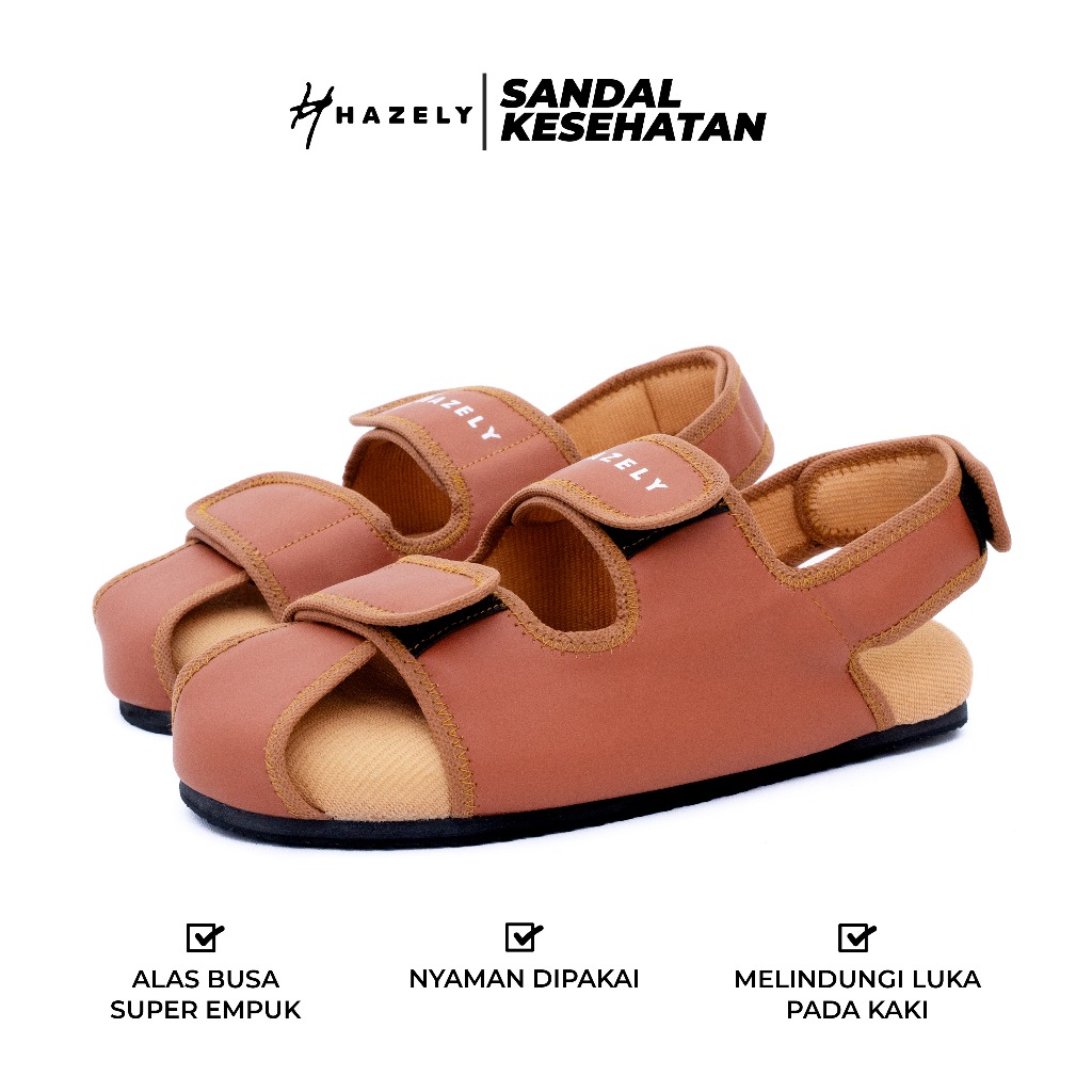 Sandal Diabetes Super Empuk - Sandal Kesehatan Wanita/Pria Super Empuk - JACK COKLAT - HAZELY INDONE