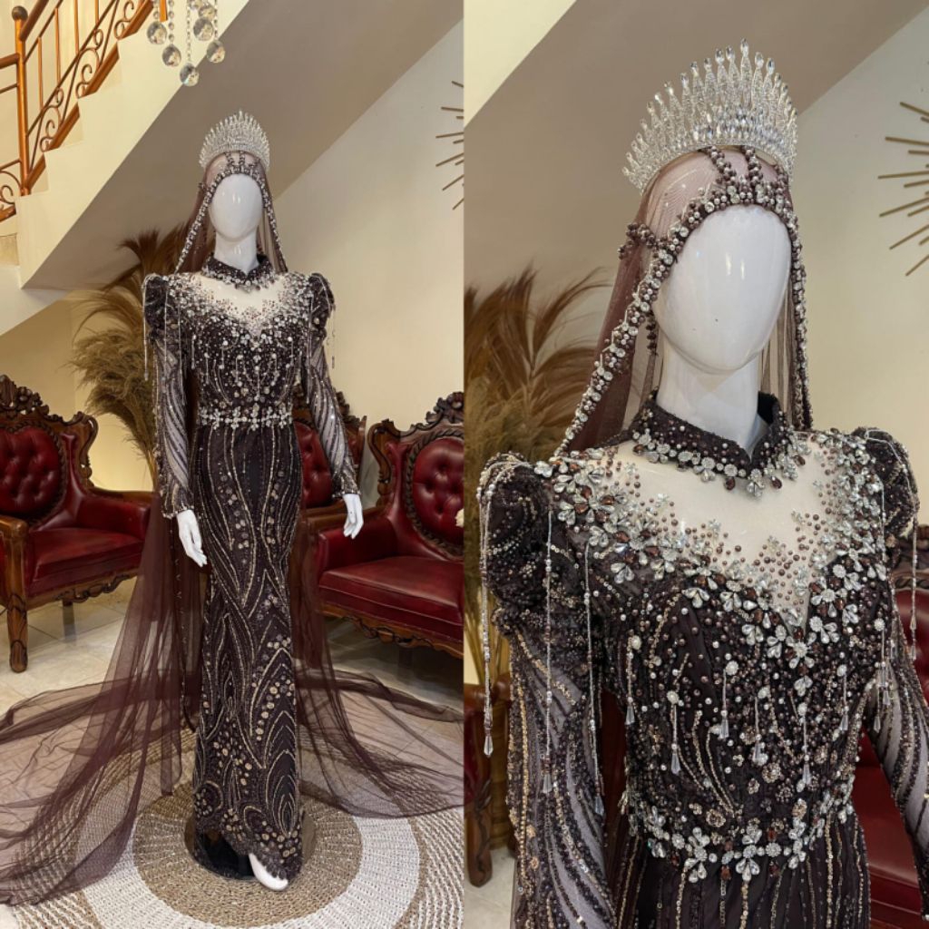 gaun pengantin slim dress | gaun slim dres premium | gaun slim dress luxury | kebaya pengantin terba