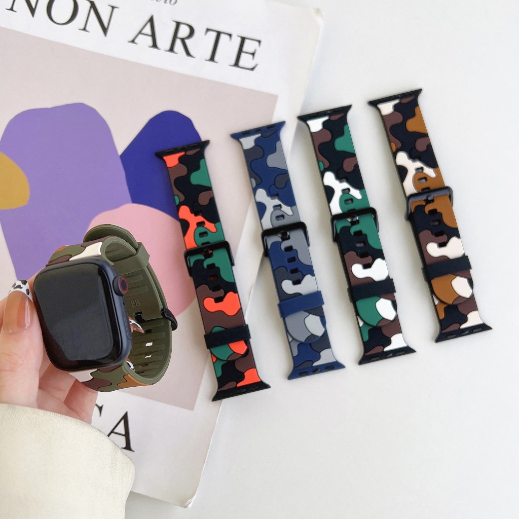 Strap Apple Watch Camo Army Style Rubber Band Series 1st 1 2 3 4 5 6 7 8 9 10 11 SE SE2 SE3 Ultra Ul