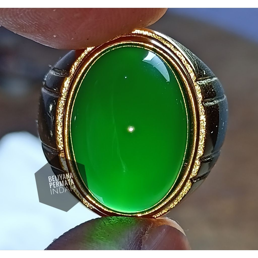 CINCIN BATU AKIK GREEN CHALCEDONY KRISTAL 100%ORI