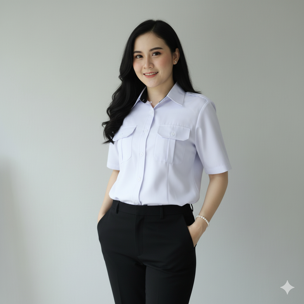 Baju Dinas Harian PDH Putih wanita Lengan Pendek Seragam PNS Putih Wanita Kemeja Pdh Putih Pns Wanit