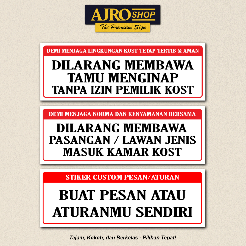 Aturan Kost - Akrilik / Stiker Vinyl