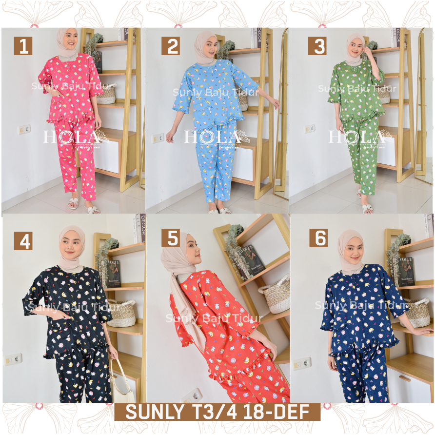 HOLA_FASH | SUNLY TANGAN 3/4 UKURAN 18, BAJU TIDUR KATUN JEPANG