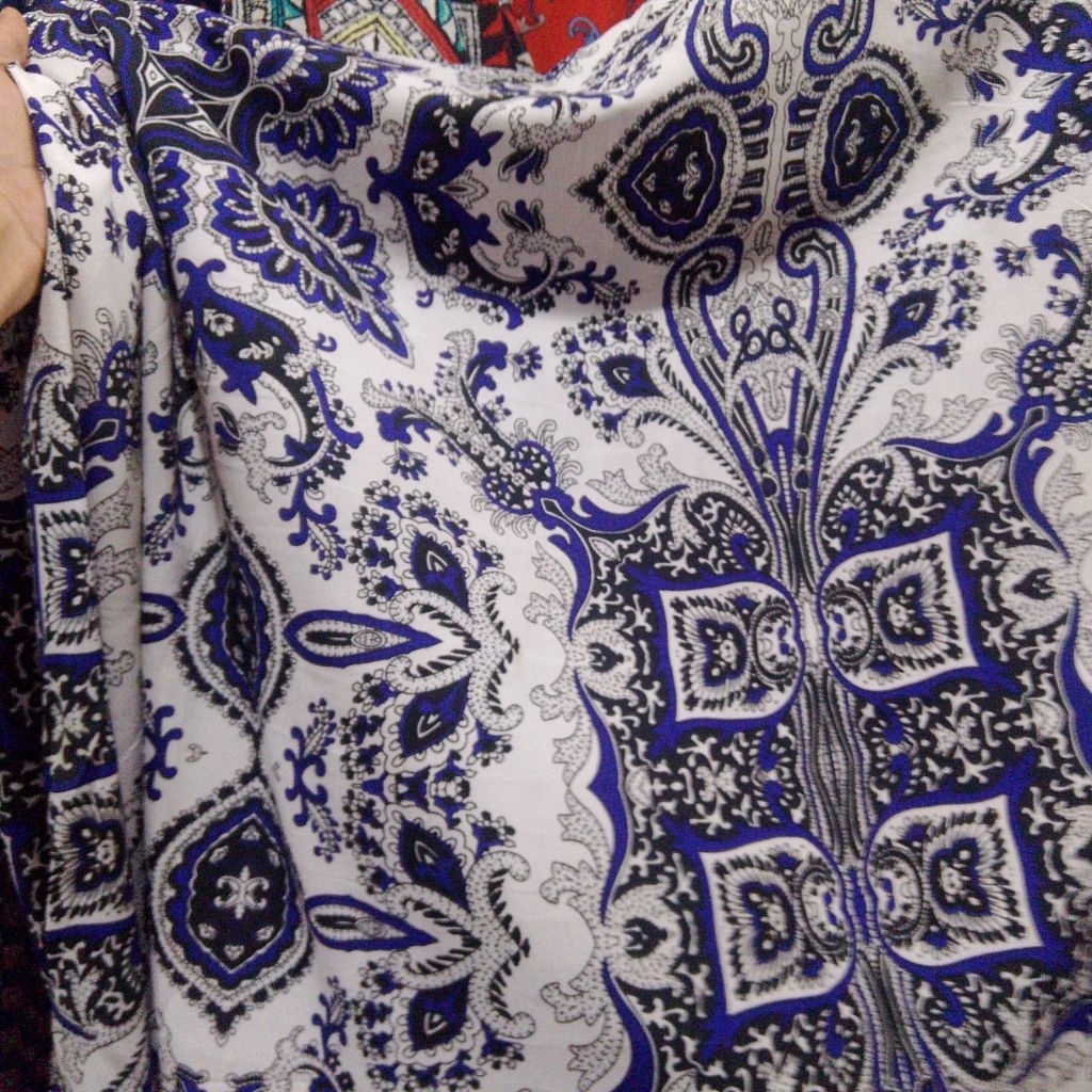 Kain Satin Maxmara Motif Etnik Ungu - Bahan Lux Premium Meteran Kyt