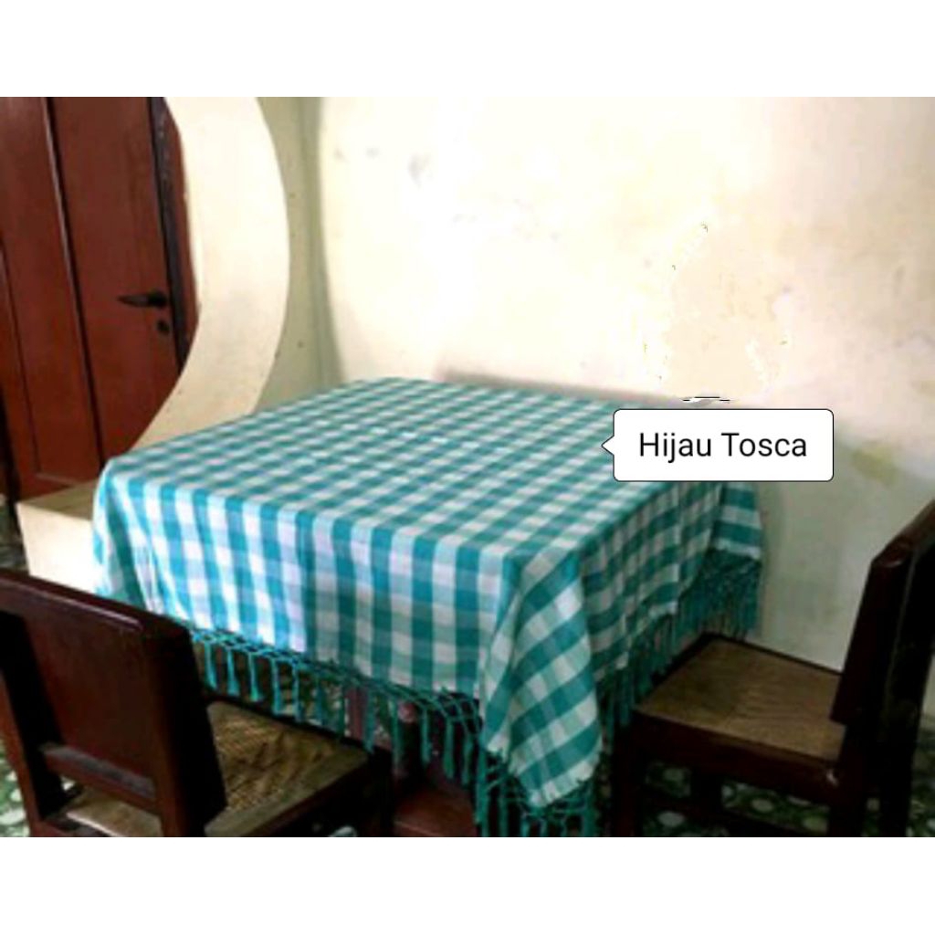 Taplak meja makan bahan kain kotak-kotak 4 kursi