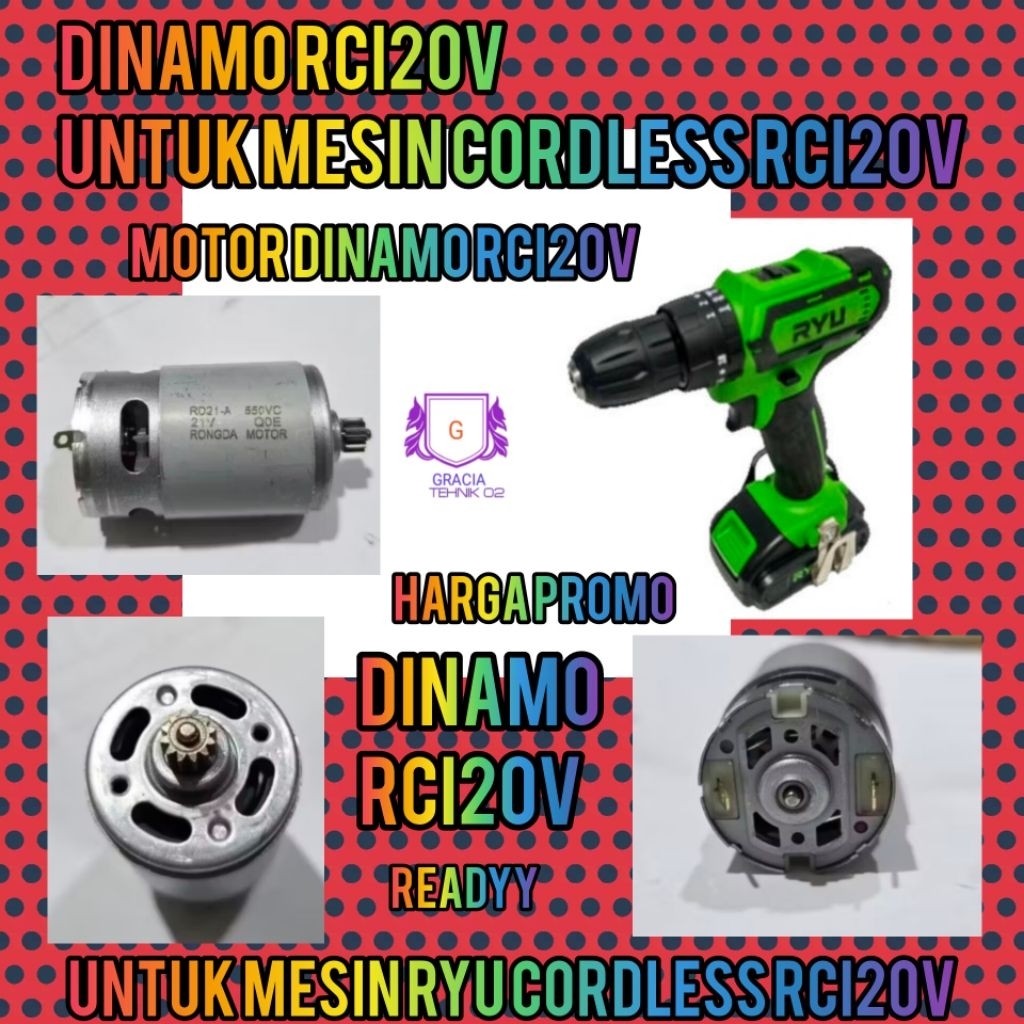 MOTOR DINAMO MESIN BOR CORDLESS BOR BATTERY RYU RCI20V DINAMO RCI20V