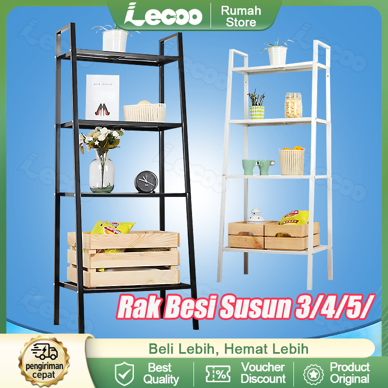 Rak Baja Karbon 3/4/5 Tingkat Serbaguna Rak Penyimpanan Rumah Rak Bunga Rak Buku Rak Besi Kokoh Anti
