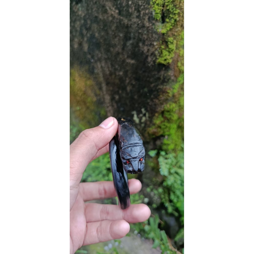 gelang akar bahar hitam polos ukir macan kumbang