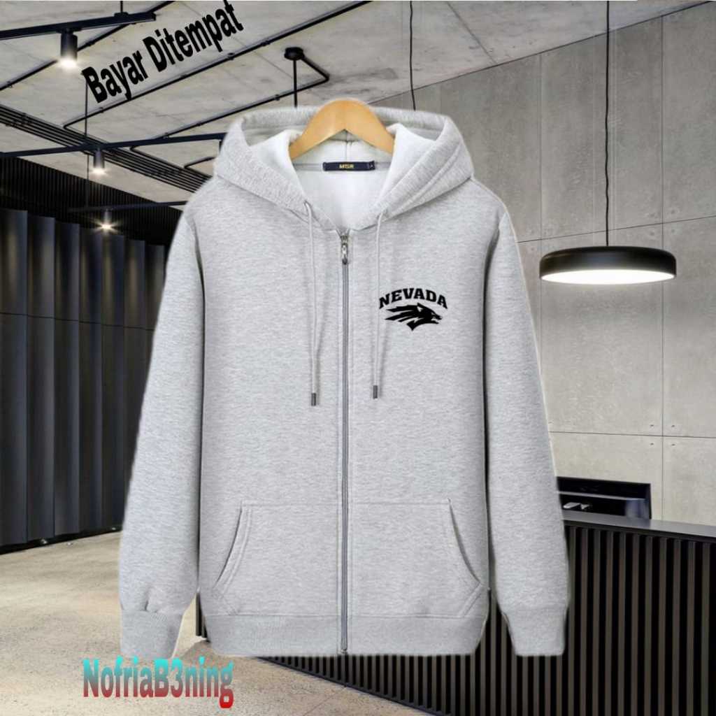 (COD) Jaket Resleting Distro Nevada Text Hitam Jaket Pria Wanita Terkeren Jaket Denim Distro Katun F