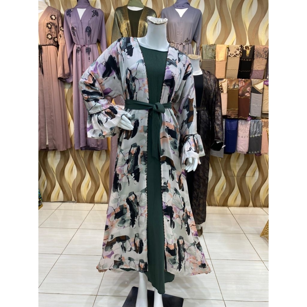 Abaya Dubai Remaja/Dewasa|Model Inner Outer|Motif Bunga Abstrak