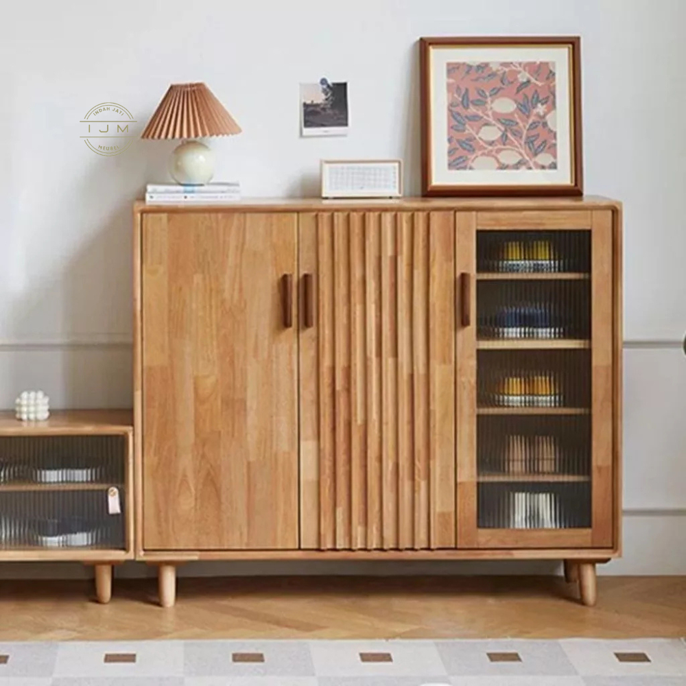 Cabinet Penyimpanan Sepatu Lemari Serbaguna Kayu Jati Pintu Kaca Modern