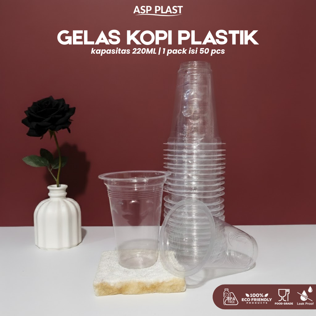 Gelas Kopi Plastik 220ML / Gelas Aqua / Gelas Plastik Kopi / Gelas Plastik Clear Bening