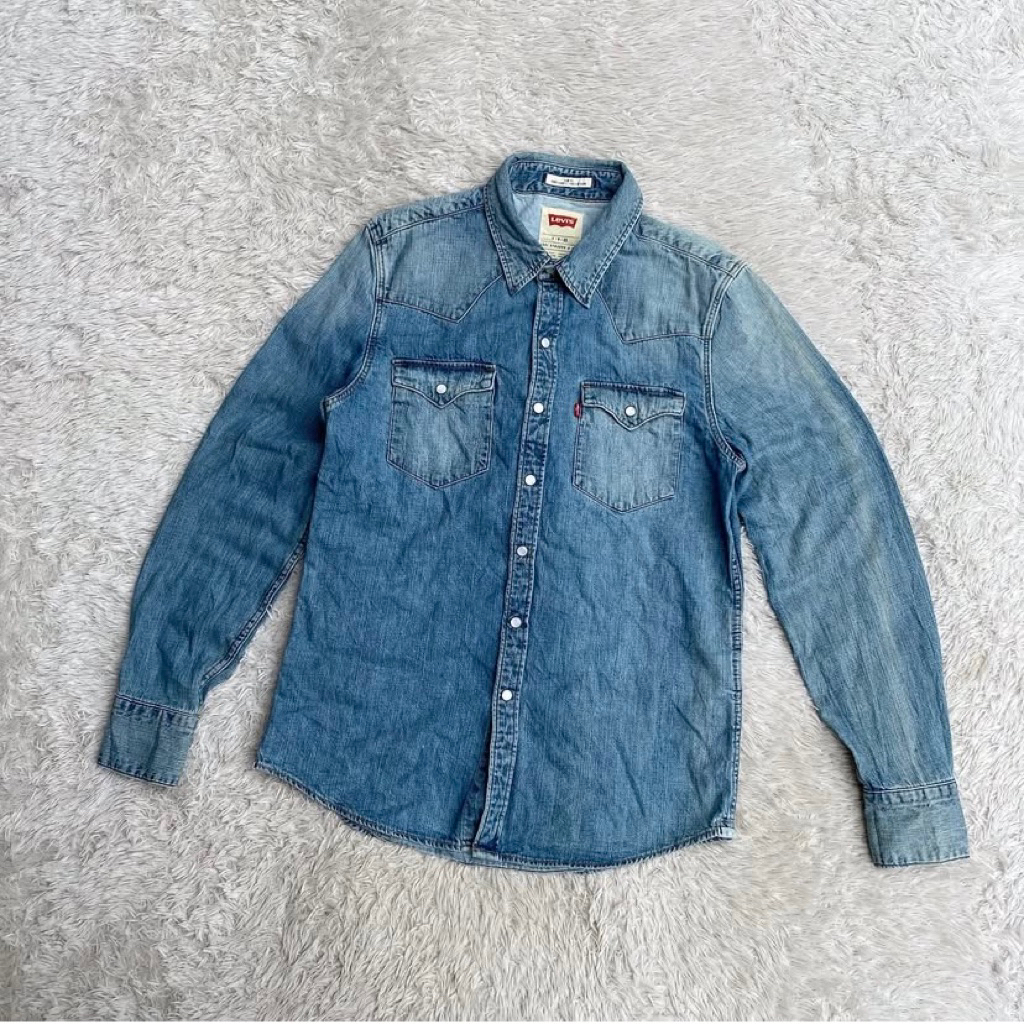 L***s Western Denim Shirt Kemeja Chambray Jeans Long Sleeve