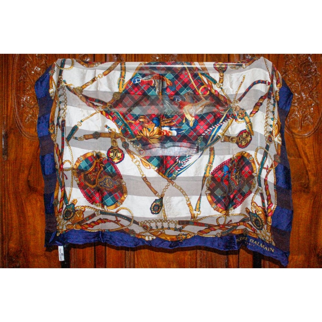 PIERRE BALMAIN Paris Scarf Shawl Silk Original Selendang Sutra Preloved