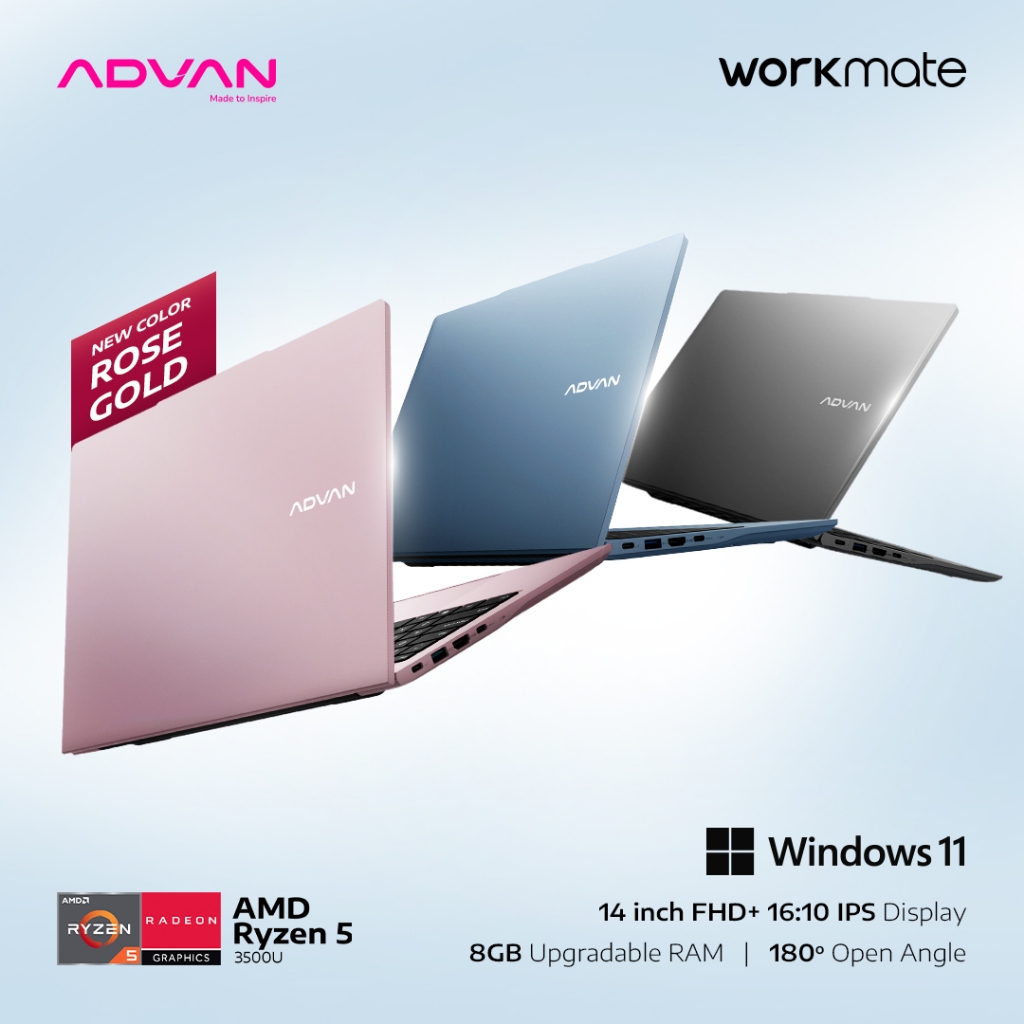 ADVAN Laptop WorkMate | Intel i3-1215U | 14 Inch FHD+ 16:10 IPS | 8GB/256GB Upgradable | WIFI 5 | Fr