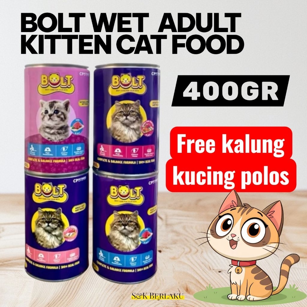 Makanan Kucing Bolt Kaleng, Bolt kaleng 400gr, Makanan Kucing Dewasa & kitten 400gr makanan kucing b