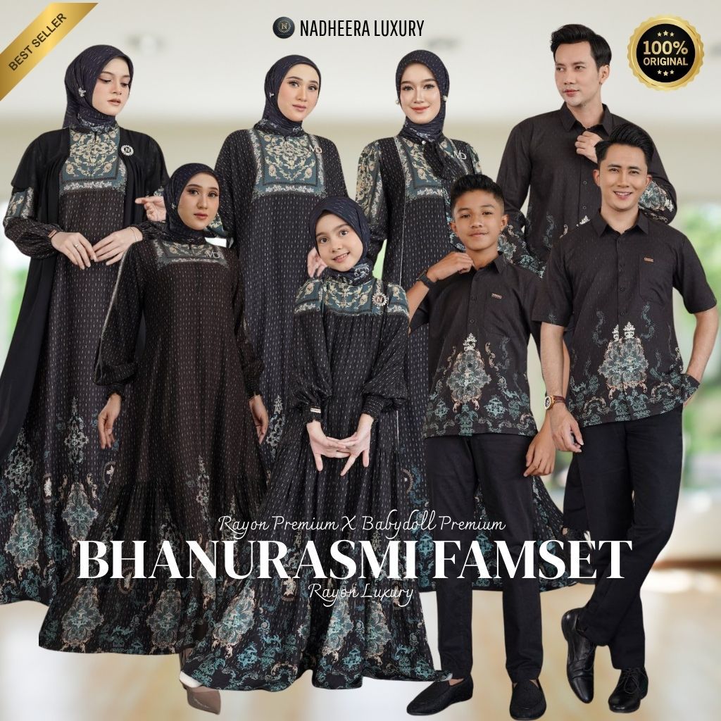 BISA GOSEND / BHANURASMI FAMSET ( BELUM TERMASUK SCARF ) (LEATHER BLACK) NADHEERA LUXURY / Gamis Sar