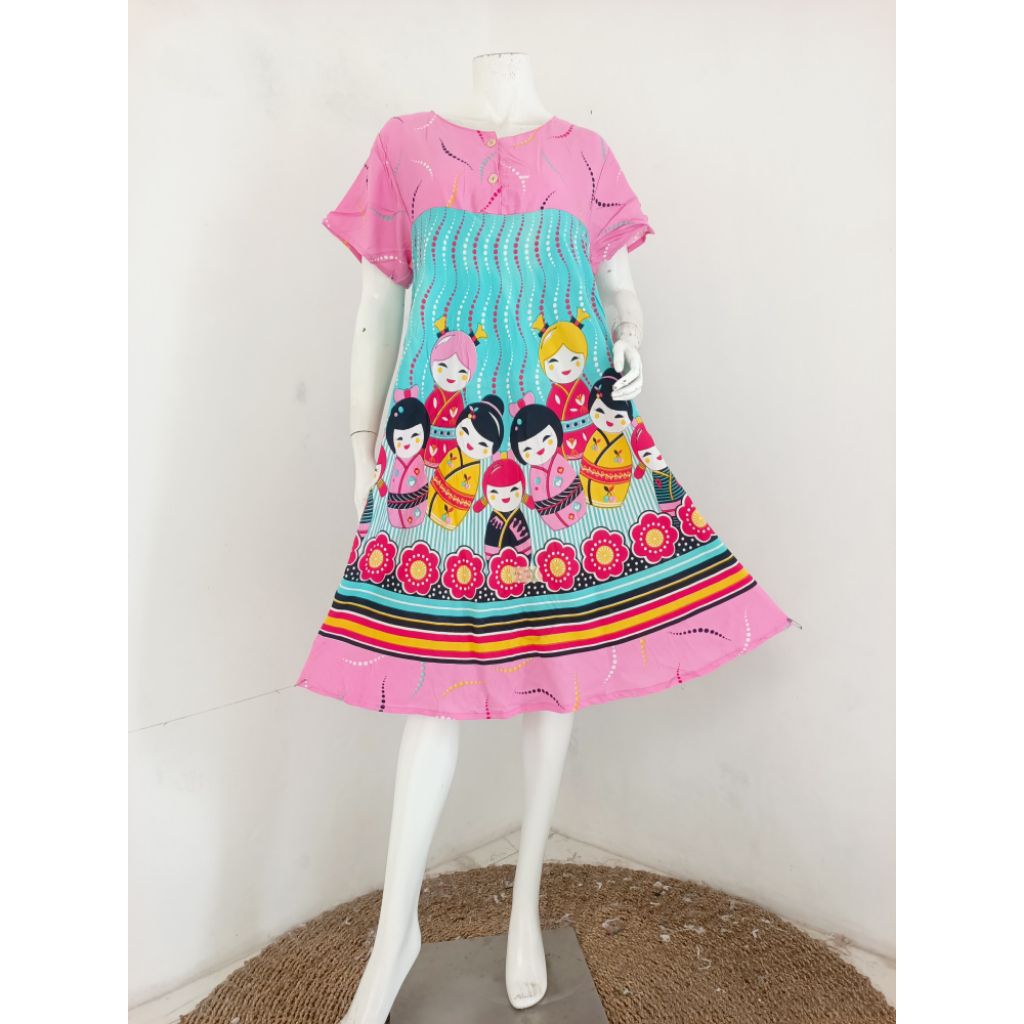 Daster hap Klok Kancing Depan Busui Rijek Sablon Minor