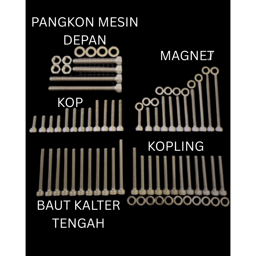 Baut Kopling Baut Mesin MP Tiger Full Set L Stainless THE