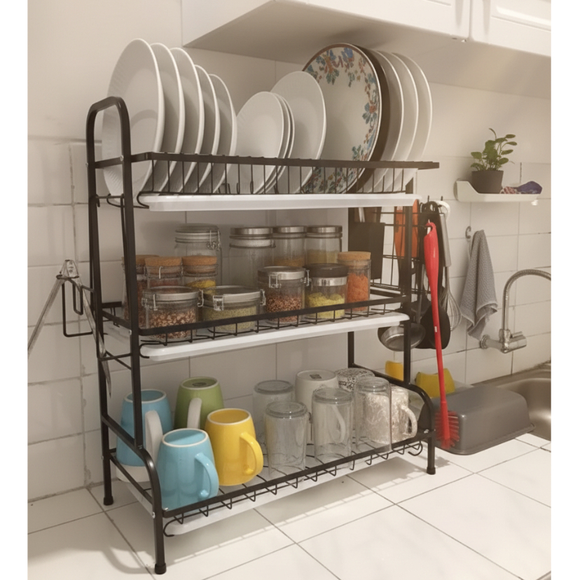 Narita Dish Drainer 3 Layer - Rak Piring Rak Cuci Piring Rak Piring Stainless Pengering Piring Stenl