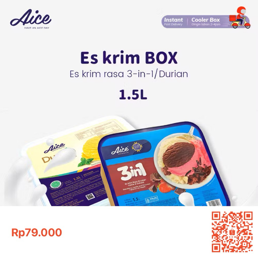 AICE Ice Cream Box Es Krim 1.5 Liter/aice Es Krim Rasa 3 In 1/Es krim rasa durian  30 Scoop
