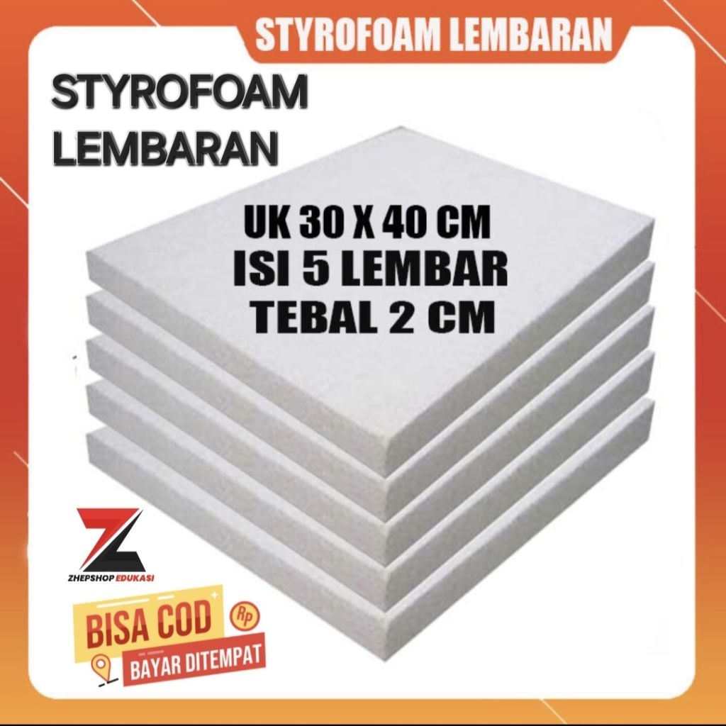 Styrofoam lembaran tebal 2 cm isi 5 lembar uk 30 x 40 cm