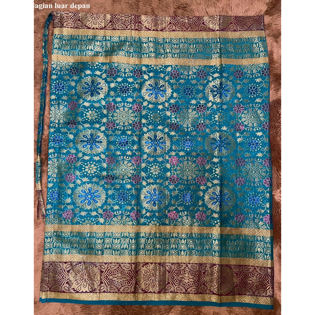 Songket India Rok Lilit Brokat Banarasi Teal Emas Preloved
