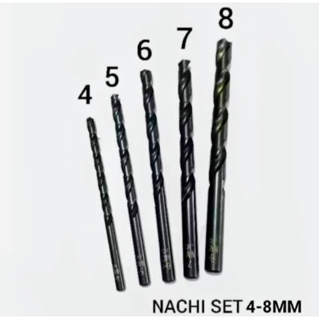 satu paket mata bor besi nachi Japan diameter 4mm 5mm 6mm 7mm 8mm straight ori