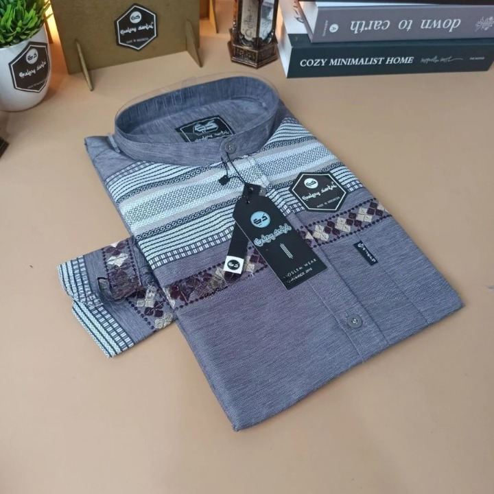 Baju Koko Pria Dewasa Lengan Panjang Katun Madinah Songket - Baju Koko Putih Dewasa Promoo