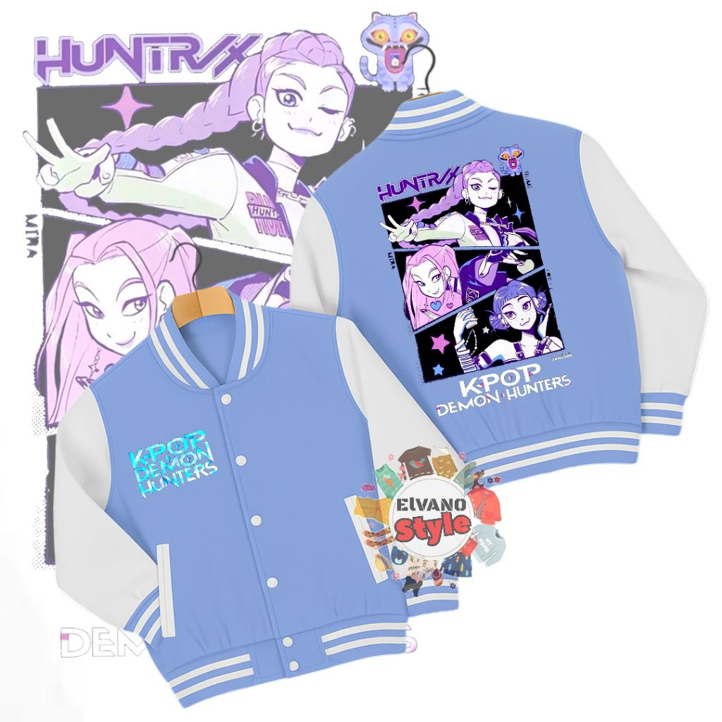 Jaket Anak Versity Baseball K-Pop Domon Hunters Huntrix Jaket Anak Versity Baseball Perempuan
