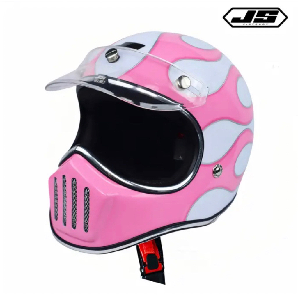 HELM JS CAKIL RETRO FULL FACE WHITE PINK