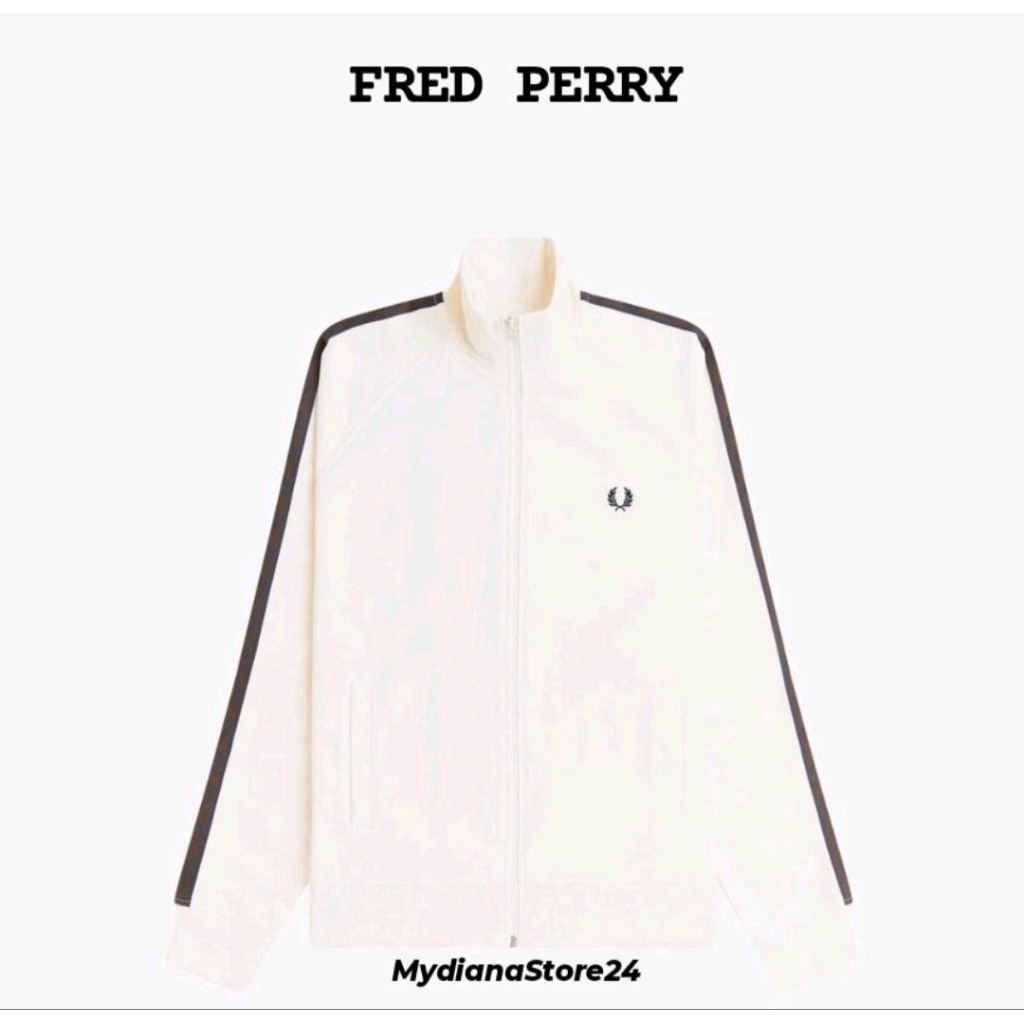 FRED PERRY - FRED PERRY CONTRAST TAPE TRACK JACKET - ECRU/BURNTTBBCCO