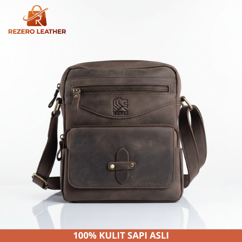 Tas Pria Selempang jinjing soren pinggang original 100% kulit sapi asli kerja kuliah rover Bag