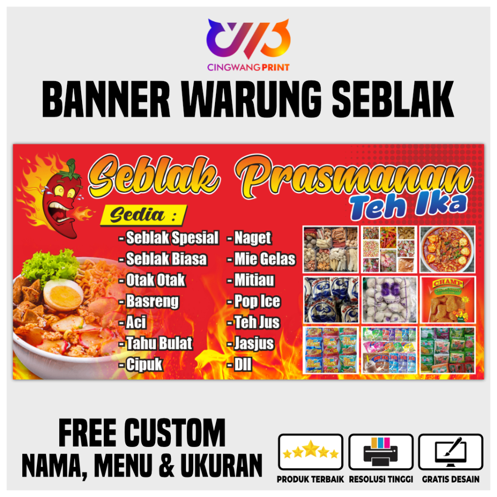 CETAK SPANDUK WARUNG SEBLAK KEKINIAN / SPANDUK MakanAN FREE DESAIN CUSTOM