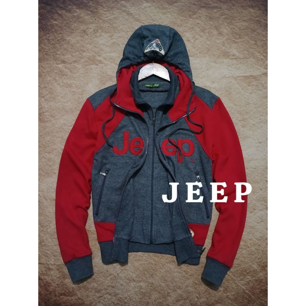 Hoodie ziper JEEP dobel kerah katun adem bekas pakai