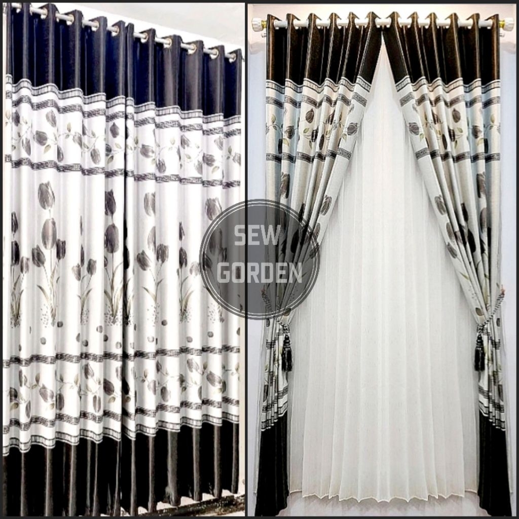 Gorden Bunga Tulip Hitam Jendela Pintu Model Smokring Blackout Napoleon import