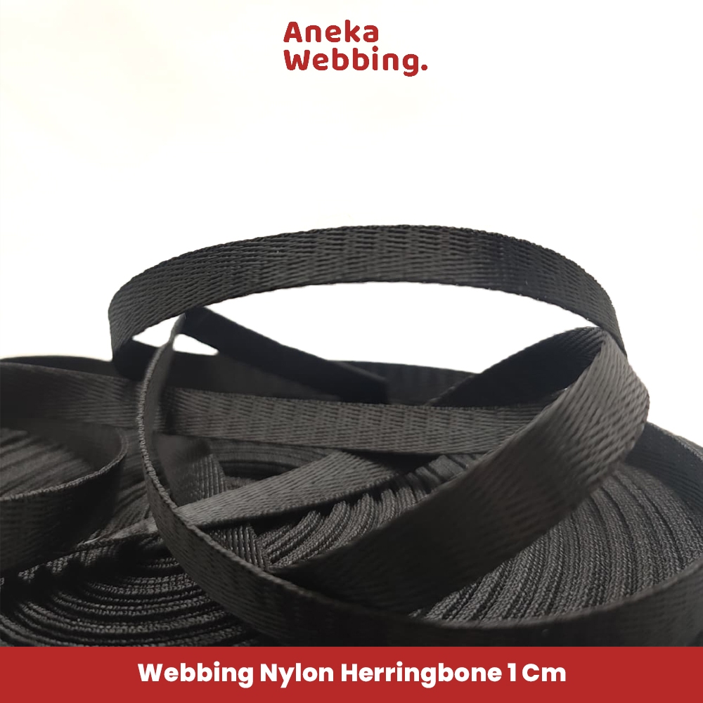 Webbing 1 cm Nylon Herringbone ketebalan 0.6 mm (meteran)