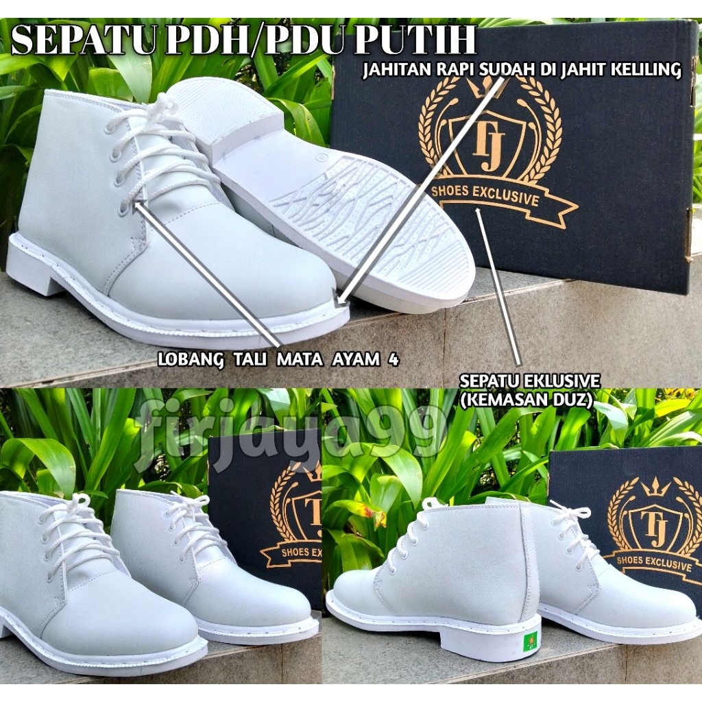 sepatu putih tali eklusive/sepatu pdu lurah/sepatu kades/sepatu bupati/sepatu pdh putih/sepatu pdu p