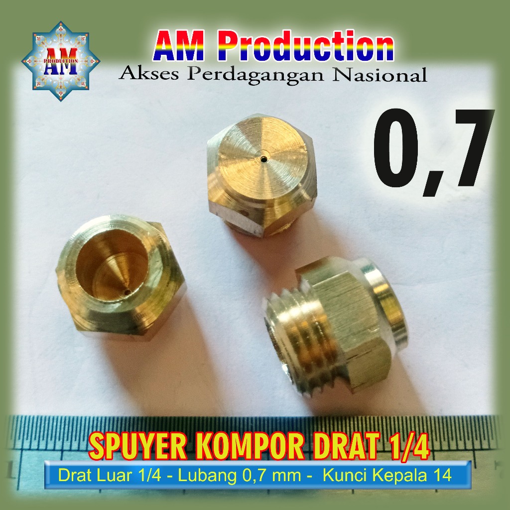 Lobang 0,7 mm Spuyer Kompor drat 1/4 Hexa 14 mm