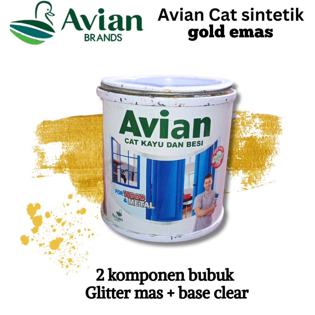Avian Cat sintetik gold emas 2 komponen bubuk Glitter mas + base clear 100 cc