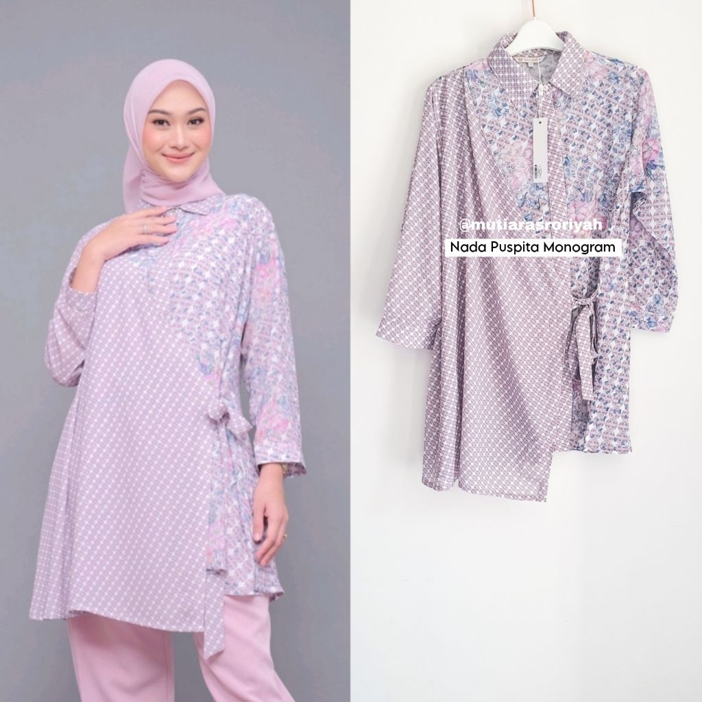 READY STOCK Nada Puspita Monogram Flower Tunic Pink Rose Nadapuspita
