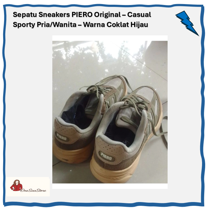 Sepatu Sneakers PIERO Original – Casual Sporty Pria/Wanita – Warna Coklat Hijau